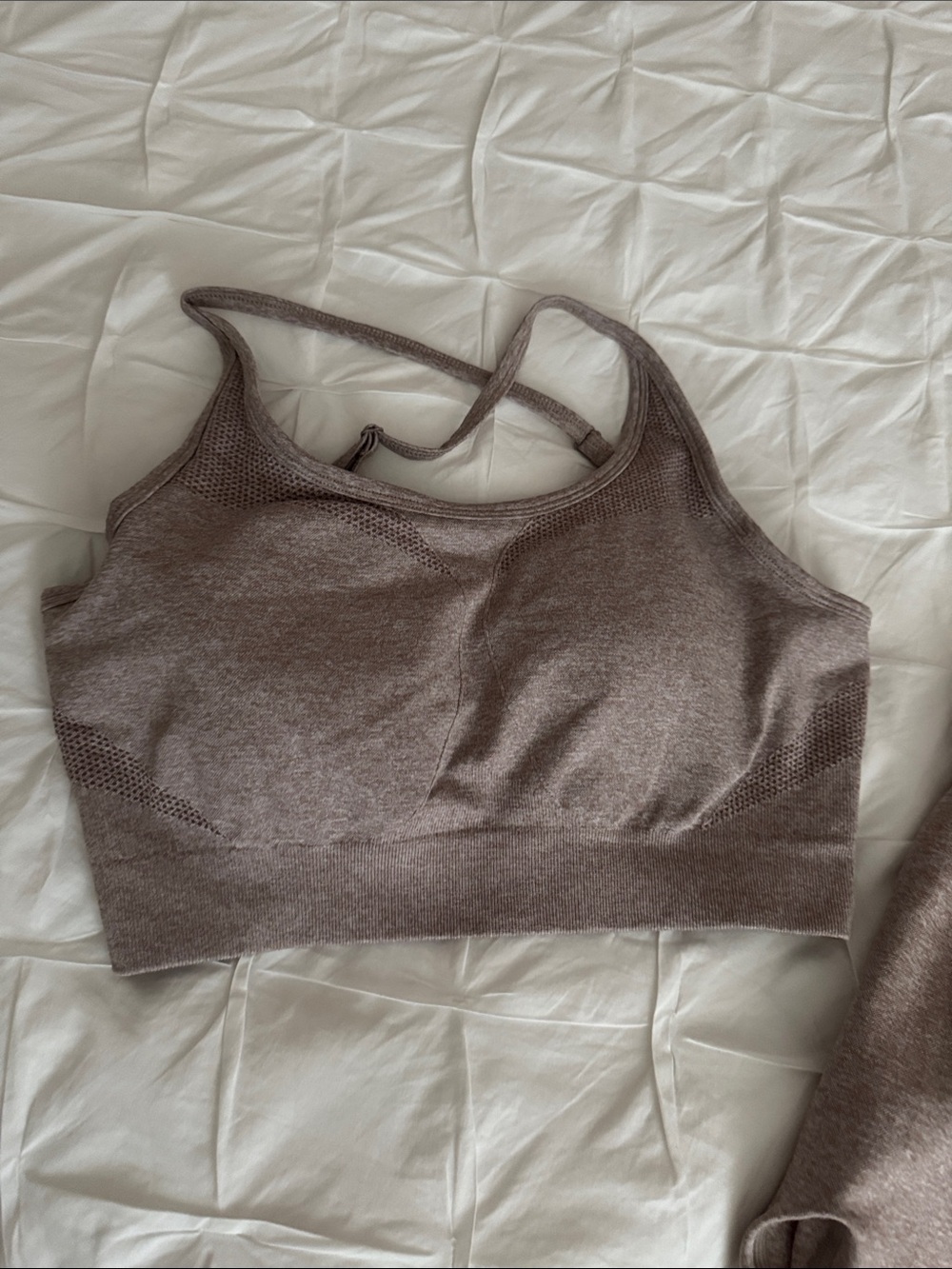 AYBL Seamless Sports Bra & Bike Short Set in Taupe Brown - Picture 2 of 3